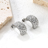 10.2*18.4mm C-shaped with white/emerald diamonds earrings steel color/golden color