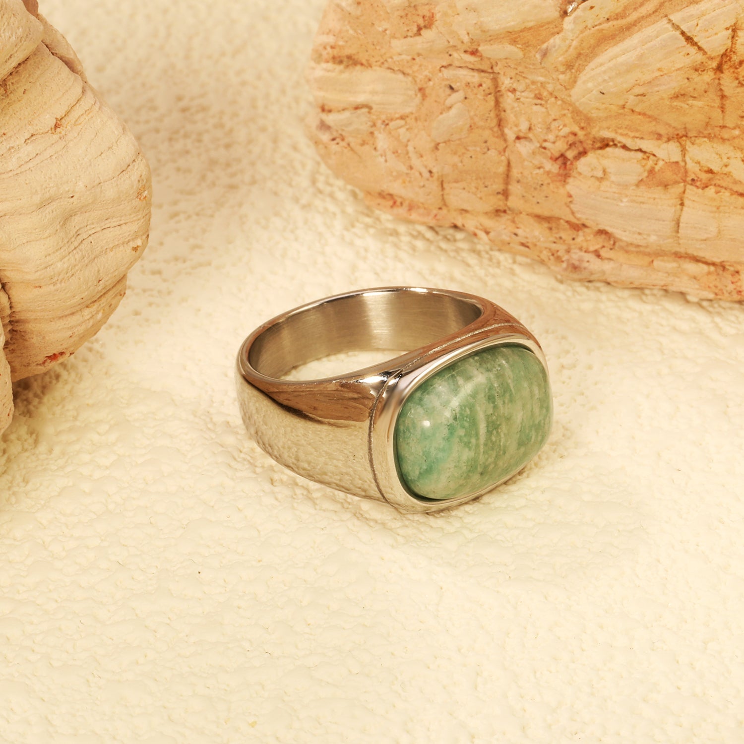 14.6*11mm Chrysocolla Solitaire Steel/Golden asonjewelry