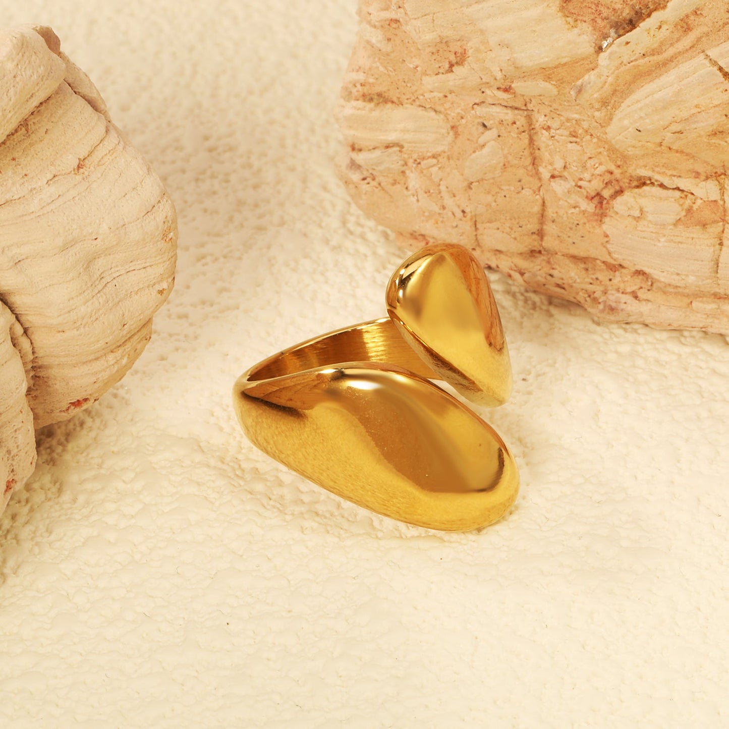 Smooth high 22mm solitaire ring gold color asonjewelry