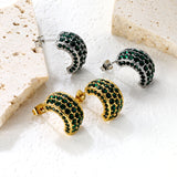 10.2*18.4mm C-shaped with white/emerald diamonds earrings steel color/golden color