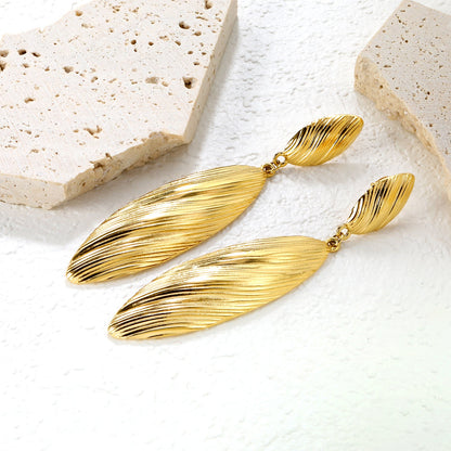 10.3*20.3mm+17.6*56.2mm large and small leaf shaped texture pendant earrings gold color asonjewelry