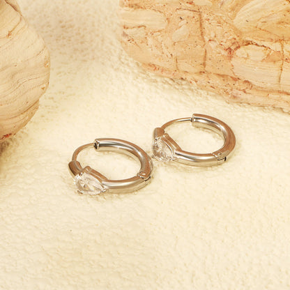 4.8*6.8mm teardrop shaped 3-prong zirconia ear clips 2.5*I.D. 11mm steel color gold color asonjewelry