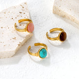 3-Piece Gold Open Rings Set: Pink Turquoise, Blue Turquoise & Brown Stone