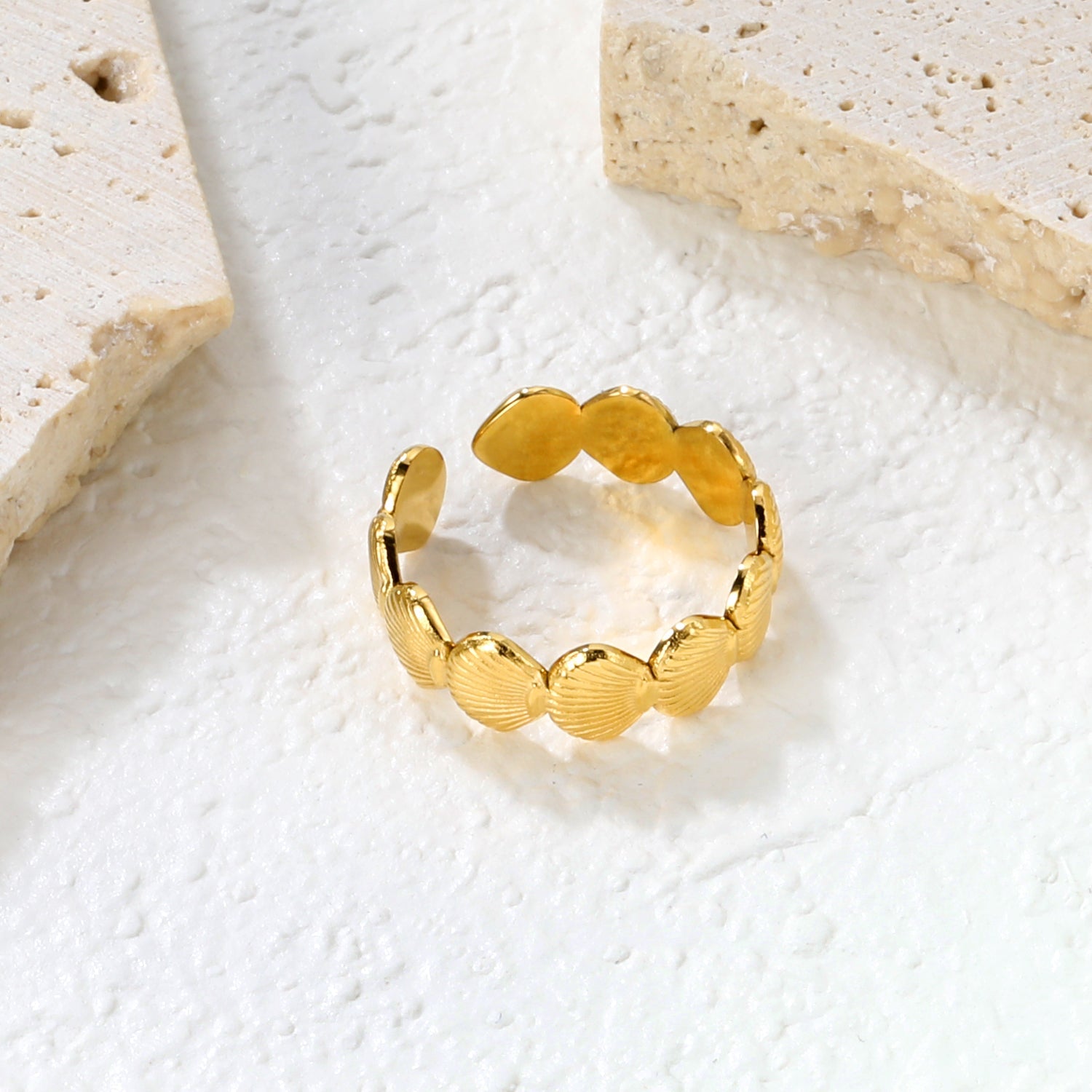 Gold Shell & Disc Band Ring asonjewelry