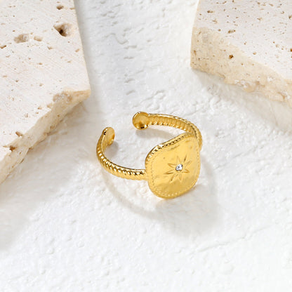 Gold Square CZ Twisted Open Ring asonjewelry