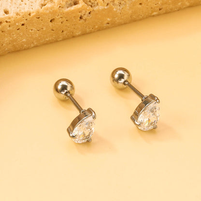 Steel ball screw-in drop earrings with white diamonds 4.8*6.8mm asonjewelry