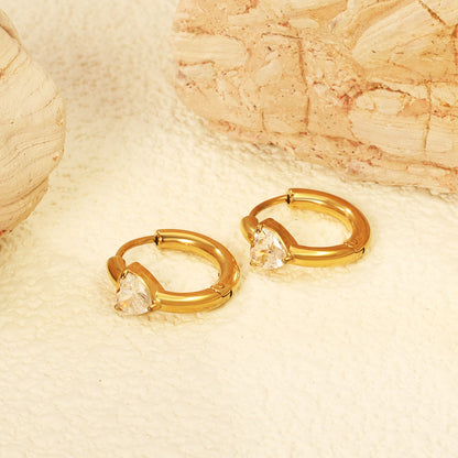 6*6.2mm heart-shaped three-claw white zirconium ear clips 2.5*inner diameter 11mm steel color gold color asonjewelry