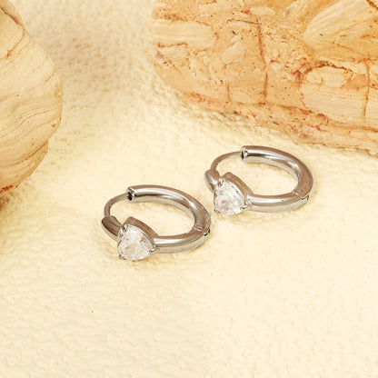 6*6.2mm heart-shaped three-claw white zirconium ear clips 2.5*inner diameter 11mm steel color gold color asonjewelry