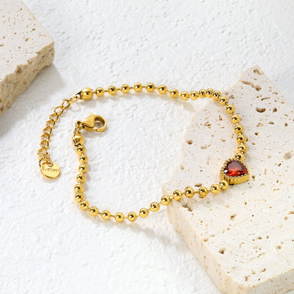 8.6*8.6mm white/light purple/pomegranate red zirconia 3mm bead chain 18+3cm+6mm round pendant bracelet asonjewelry