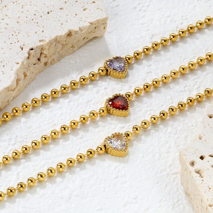 8.6*8.6mm white/light purple/pomegranate red zirconia 3mm bead chain 18+3cm+6mm round pendant bracelet asonjewelry