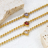 8.6*8.6mm white/light purple/pomegranate red zirconia 3mm bead chain 18+3cm+6mm round pendant bracelet
