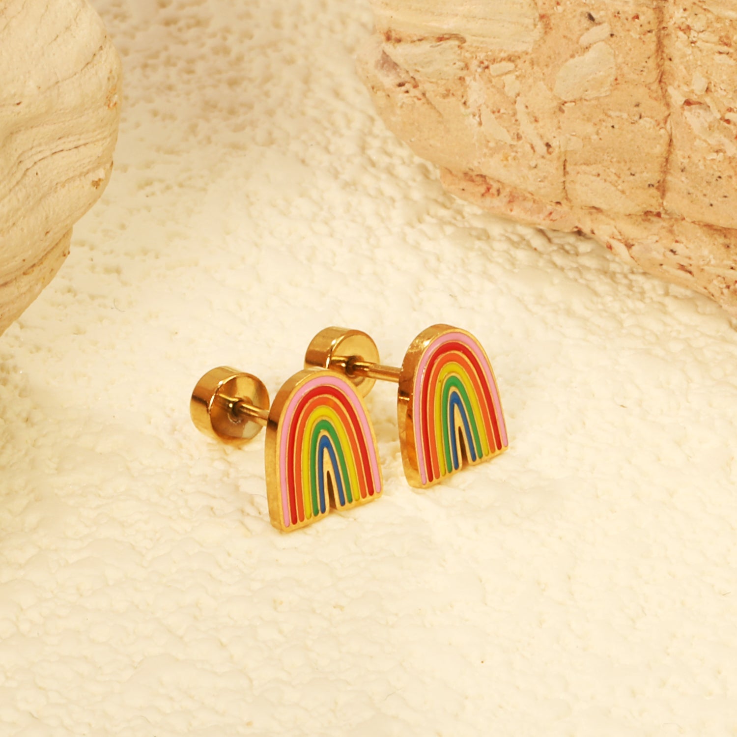 Screw plug 0.8*8mm pin rainbow with mixed color drop earrings 6.6*8mm gold color asonjewelry
