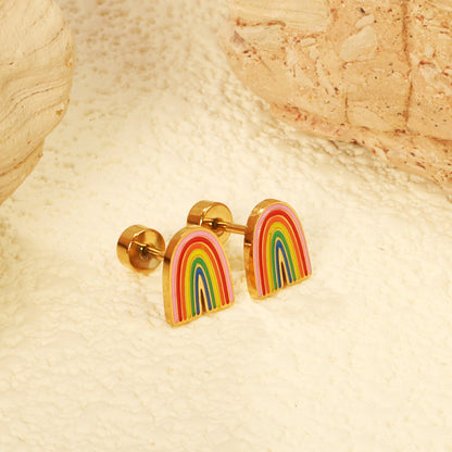 Screw plug 0.8*8mm pin rainbow with mixed color drop earrings 6.6*8mm gold color asonjewelry