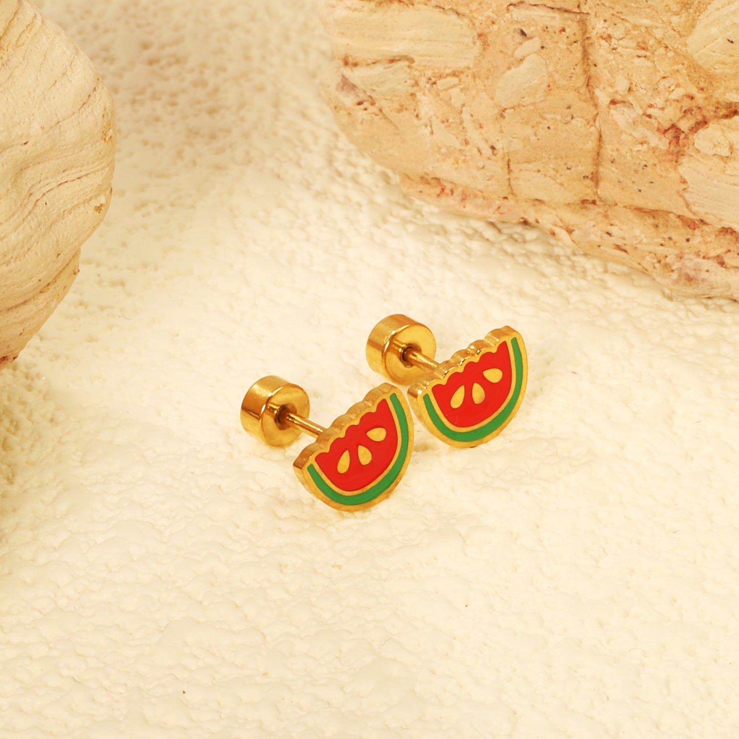 Screw plug 0.8*8mm needle watermelon with mixed color drop earrings 8*6mm gold color asonjewelry