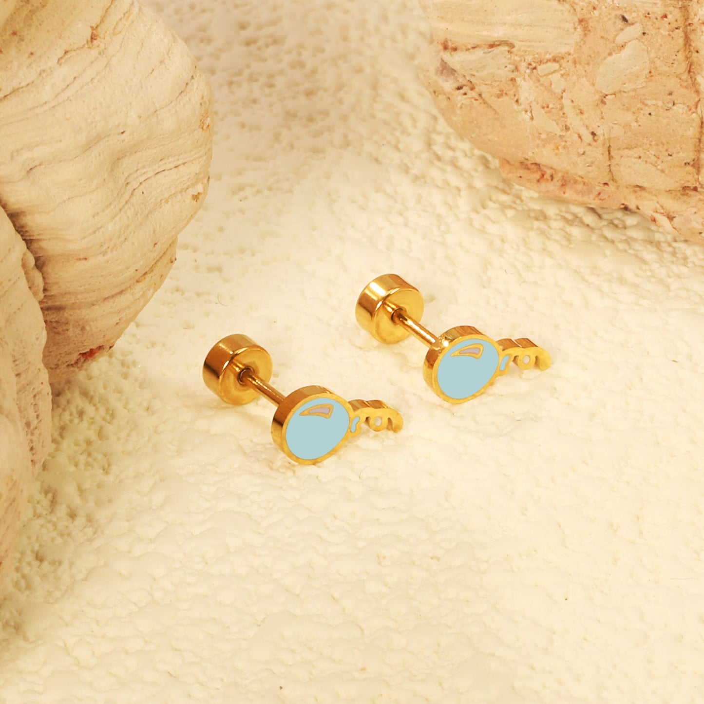 Screw plug 0.8*8mm pin balloon with blue drop earrings 4.7*9mm gold color asonjewelry