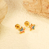 Screw plug 0.8*8mm pin pentagram with mixed color drop earrings 6.5mm gold color