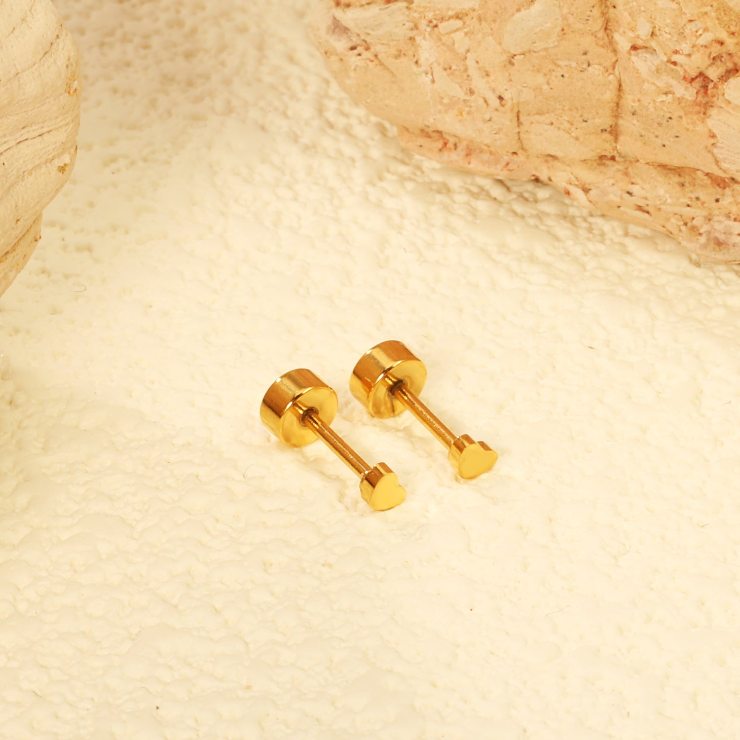 Screw plug 0.8*8mm pin small heart stud earrings 3*2.2mm gold color asonjewelry