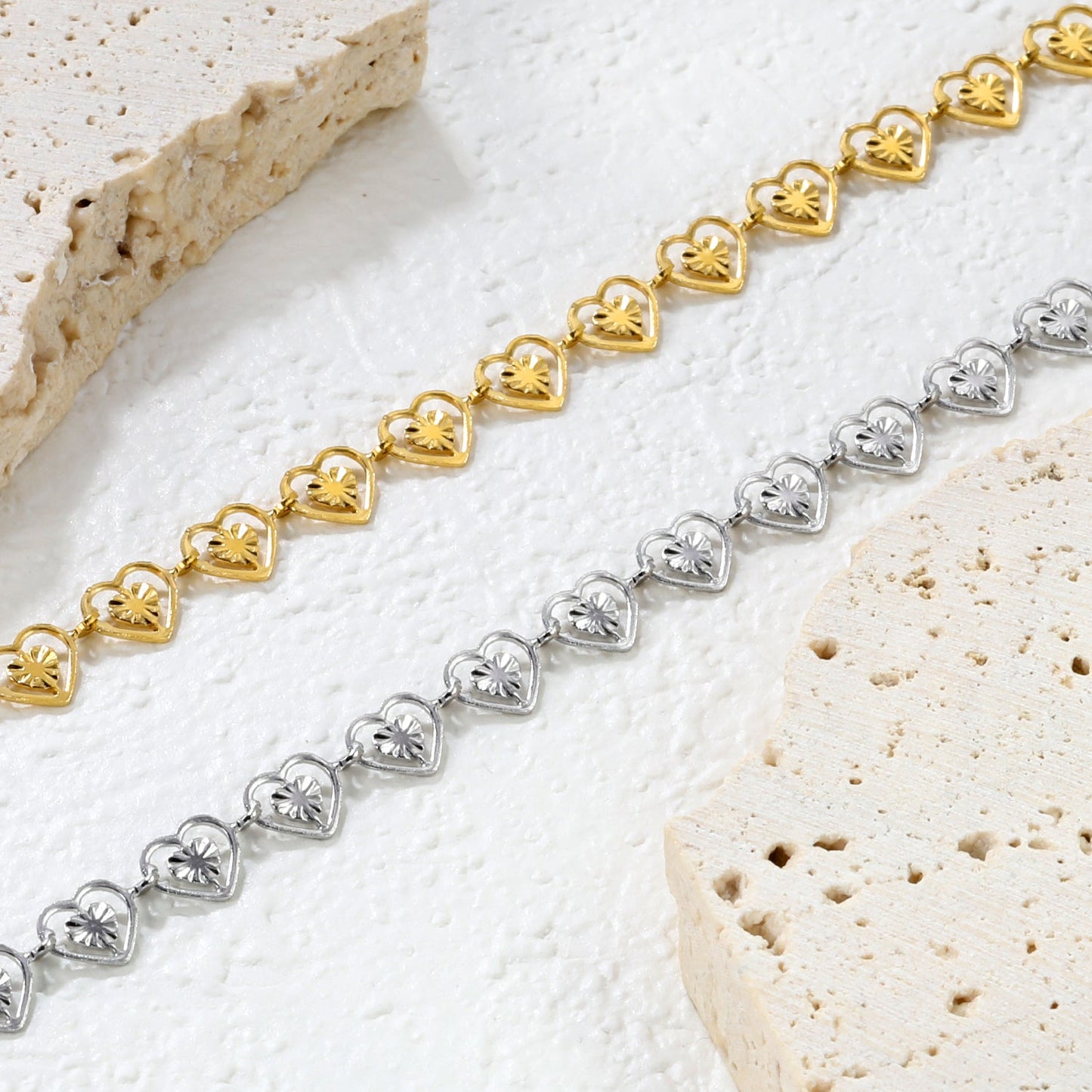 7.4 x 6mm heart-shaped accessory, 20+5cm, bracelet, steel color/gold color asonjewelry