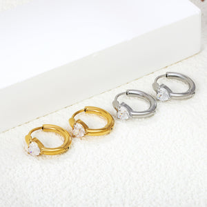 6*6.2mm heart-shaped three-claw white zirconium ear clips 2.5*inner diameter 11mm steel color gold color