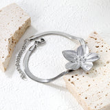 30.2 x 32.4 mm large flower pendant 4 mm snake chain 17 + 5 cm bracelet Steel color/gold color