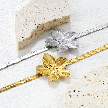30.2 x 32.4 mm large flower pendant 4 mm snake chain 17 + 5 cm bracelet Steel color/gold color asonjewelry