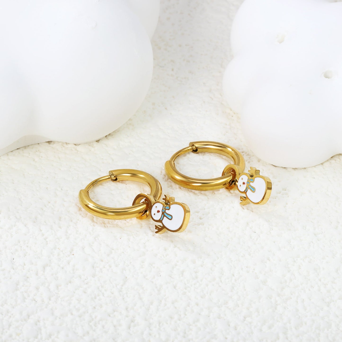2*10mm circle + 6.7*12mm snowman with white drop earrings gold color asonjewelry