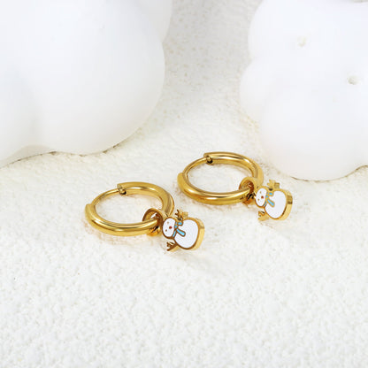 2*10mm circle + 6.7*12mm snowman with white drop earrings gold color asonjewelry