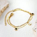 7.2+9mm Star Accessories, 2.6mm Push-Closure Chain 16+0.4cm Cross Chain 16+5cm Double Chain Bracelet, Gold