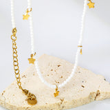 4.3*6mm pentagram accessories +2mm white/mineral black beads necklace 40+5cm+6mm round plate Gold color