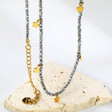 4.3*6mm pentagram accessories +2mm white/mineral black beads necklace 40+5cm+6mm round plate Gold color