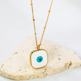 Welded 4mm circle + 16.5mm square green/white eyeball white/black/purple/red/blue/pink base oil drop pendant necklace 40+5cm+6mm round plate Gold color