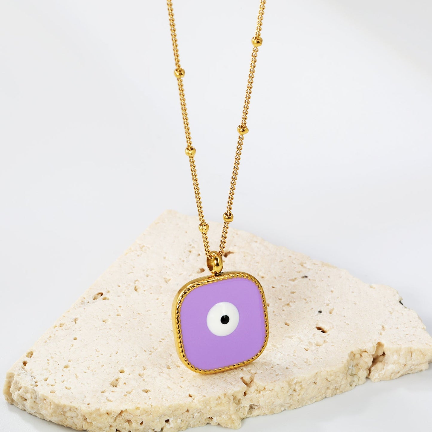 Welded 4mm circle + 16.5mm square green/white eyeball white/black/purple/red/blue/pink base oil drop pendant necklace 40+5cm+6mm round plate Gold color asonjewelry