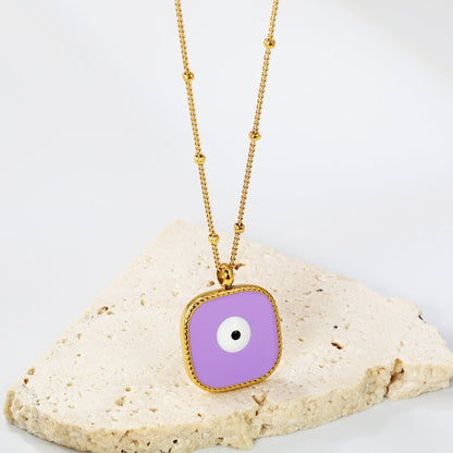 Welded 4mm circle + 16.5mm square green/white eyeball white/black/purple/red/blue/pink base oil drop pendant necklace 40+5cm+6mm round plate Gold color asonjewelry