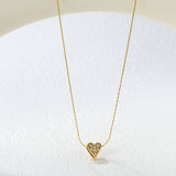 8x9mm heart-shaped hollow pendant with diamonds, 0.3mm cross hammer round chain, 40+5cm+6mm round tag necklace, gold