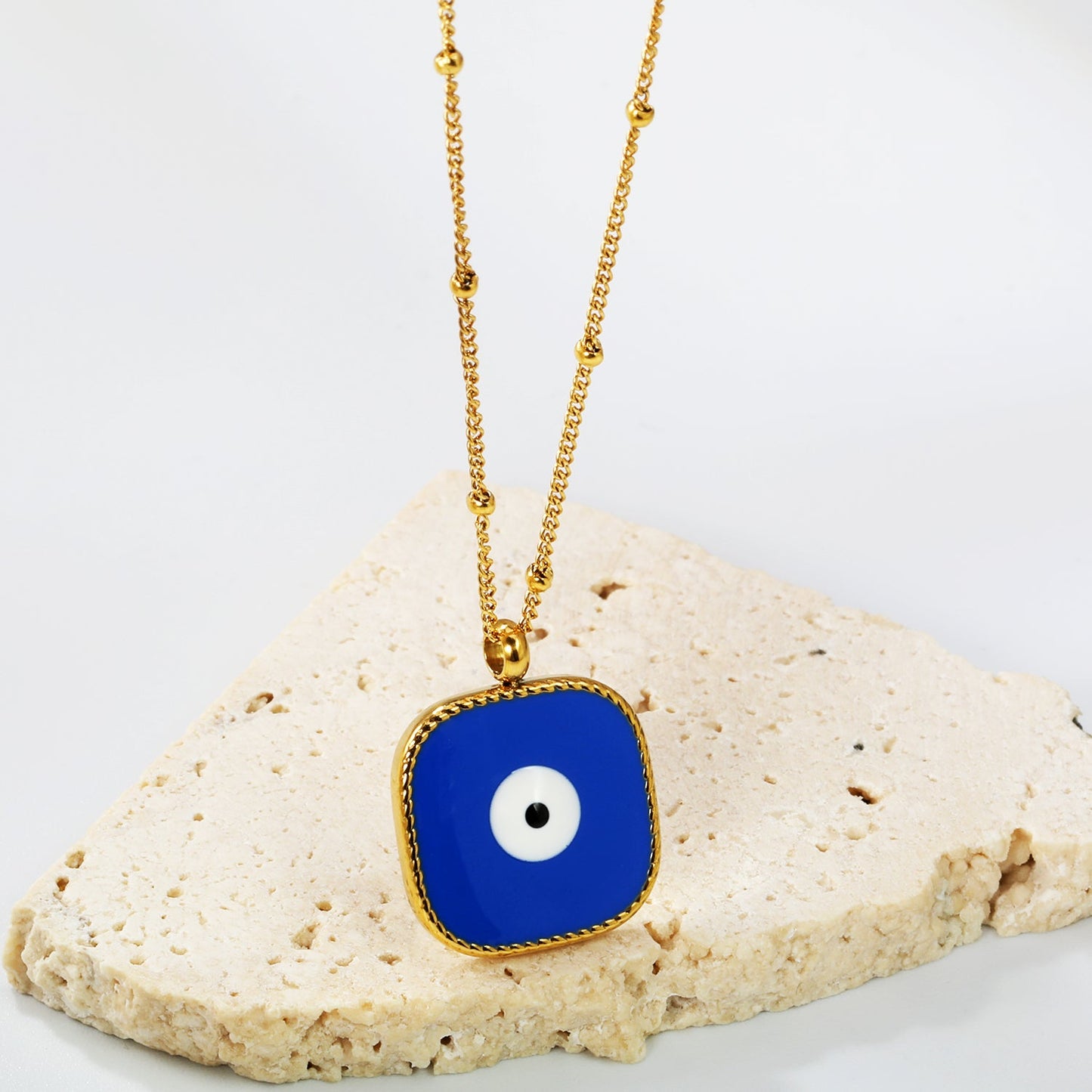 Welded 4mm circle + 16.5mm square green/white eyeball white/black/purple/red/blue/pink base oil drop pendant necklace 40+5cm+6mm round plate Gold color asonjewelry