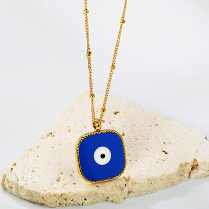 Welded 4mm circle + 16.5mm square green/white eyeball white/black/purple/red/blue/pink base oil drop pendant necklace 40+5cm+6mm round plate Gold color asonjewelry