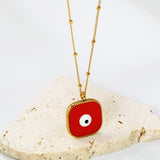 Welded 4mm circle + 16.5mm square green/white eyeball white/black/purple/red/blue/pink base oil drop pendant necklace 40+5cm+6mm round plate Gold color