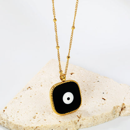 Welded 4mm circle + 16.5mm square green/white eyeball white/black/purple/red/blue/pink base oil drop pendant necklace 40+5cm+6mm round plate Gold color asonjewelry