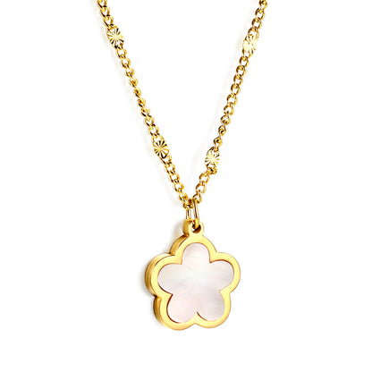 2024 New Year Peach Blossom Shape with White Shell Pendant Necklace 45+5cm asonjewelry