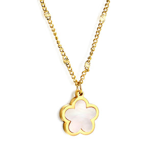 2024 Año Nuevo Forma de flor de melocotón con collar con colgante de concha blanca 45 + 5 cm