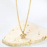 9.3mm five petal flower with round white/purple/pink zirconium pendant necklace 0.35 cross chain 45+5cm+6mm round plate