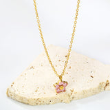 9.3mm five petal flower with round white/purple/pink zirconium pendant necklace 0.35 cross chain 45+5cm+6mm round plate