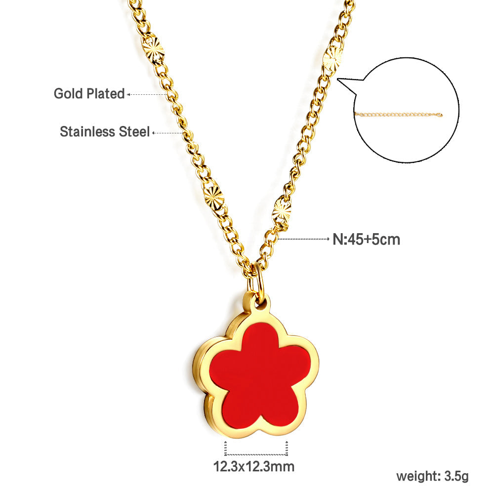 2024 New Year Peach Blossom Shape with White Shell Pendant Necklace 45+5cm asonjewelry