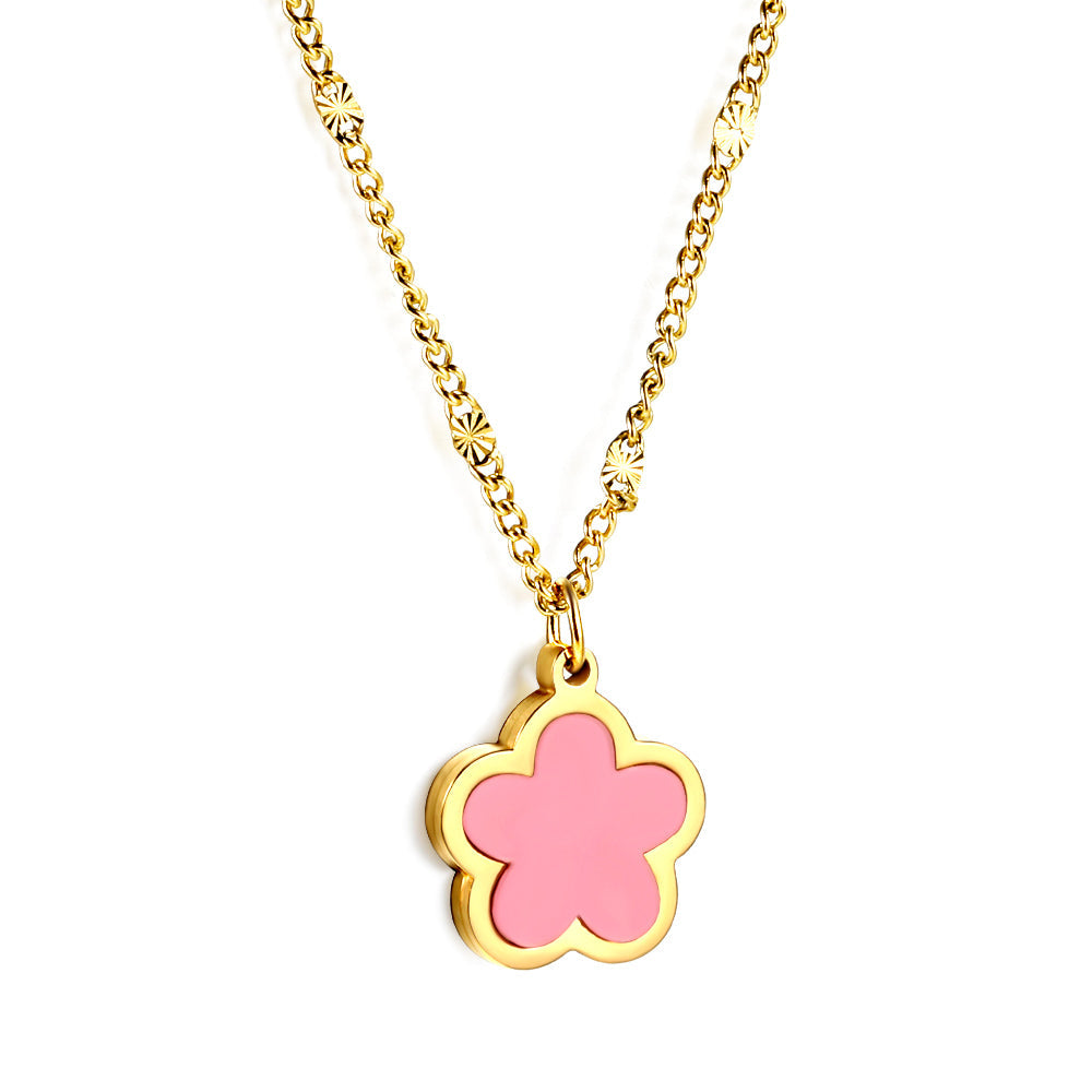 2024 New Year Peach Blossom Shape with White Shell Pendant Necklace 45+5cm asonjewelry