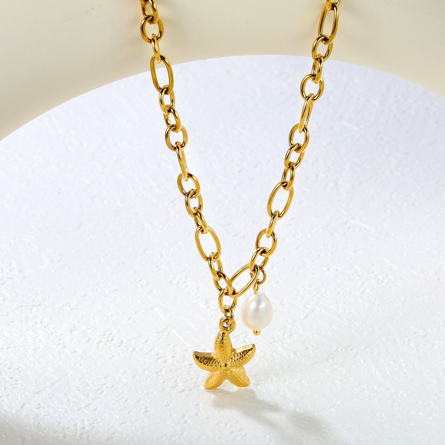 15.1 x 19.6mm starfish + 7.8 x 14.6mm pearl accessories 1.2 cross chain 40+5cm + 6mm necklace, gold asonjewelry