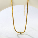 6mm White Diamond Inlaid Pendant, 2.8mm Wide x 46+5cm Necklace, Steel/Gold