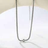 6mm White Diamond Inlaid Pendant, 2.8mm Wide x 46+5cm Necklace, Steel/Gold