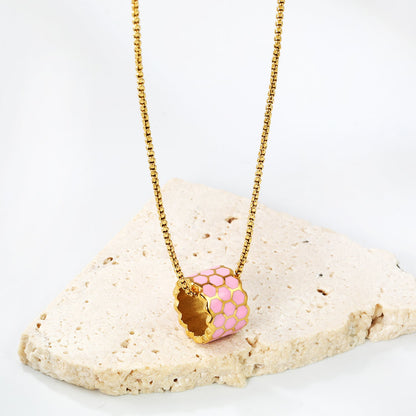 Thick 1.5*Wide 8.5*High 12mm Hollow Cylinder with Black/Pink/Blue Oil Drip Snake Pendant Necklace 1.2 Square Pearls Chain 40+5cm+6mm Round Piece Gold Color asonjewelry