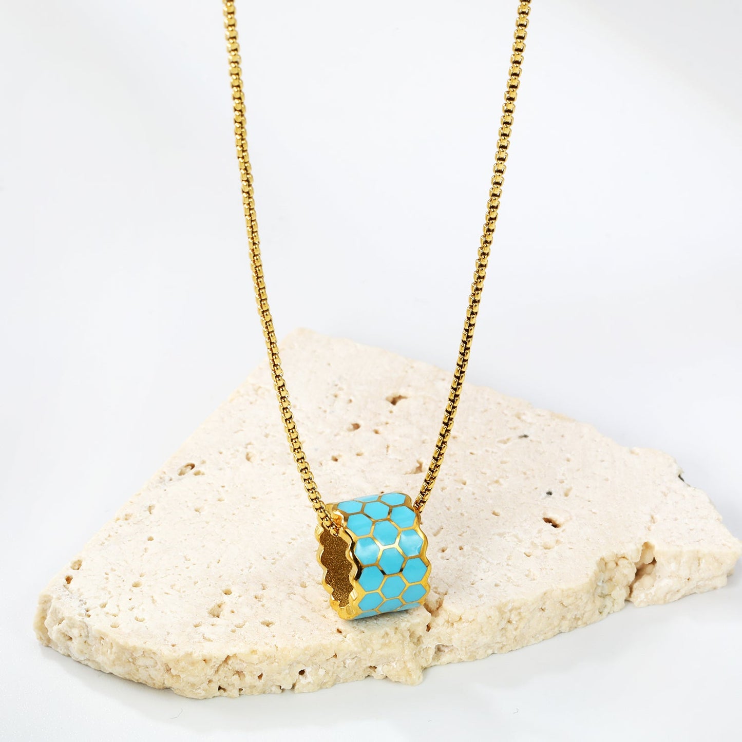 Thick 1.5*Wide 8.5*High 12mm Hollow Cylinder with Black/Pink/Blue Oil Drip Snake Pendant Necklace 1.2 Square Pearls Chain 40+5cm+6mm Round Piece Gold Color asonjewelry