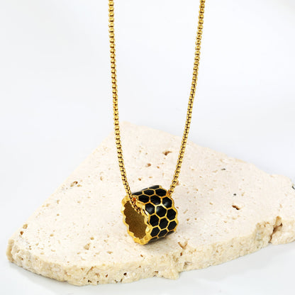 Thick 1.5*Wide 8.5*High 12mm Hollow Cylinder with Black/Pink/Blue Oil Drip Snake Pendant Necklace 1.2 Square Pearls Chain 40+5cm+6mm Round Piece Gold Color asonjewelry
